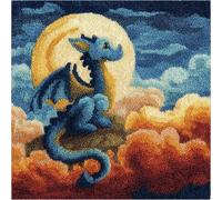 FFDONGTEGO Cartoon Latch Hook Kits for Adults Pillow,Retro Dragon Under The Moon,Latch Hook Cushion Kits,Creative Craft Home Decor Ideal for Learning Pillow Cushion Making Pack,17x17in
