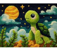 FFDONGTEGO Create Stunning Home Decor with Latch Hook Rug Kits,Night View,Green Turtles Gazing at The Starry Sky,Perfect DIY Project for Kids and Adults,Cross-Stitch Wall Hanging Crochet Set,52x38cm