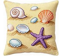 FFDONGTEGO Cross Stitch Cushion Covers Kits,Shells on The Beach,Cross Stitch Kits Stamped for Adults,45x45cm DIY Needlepoint Crafts Cushion for Creative Home Decor