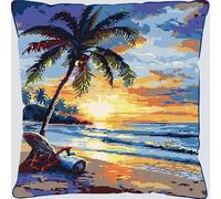 FFDONGTEGO Cross Stitch Cushion Covers Kits,Tropical Sunset,Coconut Trees by The sea,Cross Stitch Kits for Beginners,18x18inch DIY Handmade Crafts Needlework for Living Room Home Decoration