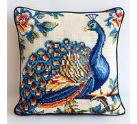 FFDONGTEGO Cross Stitch Kit Cushion Complete,Animal Bird, Beautiful Peacock,Decoration Manual Embroidery Kit Adult Art Creative Gift DIY Cross Stitch Pillowcase,45x45cm