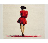 FFDONGTEGO Discover The Joy of Crafting with Latch Hook Rug Kits,A Girl,a Girl in a red Dress,from Behind.,Gift for Crafters & DIY Lovers,Create Unique Floor Art Effortlessly,52x38cm