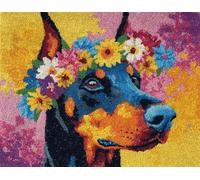 FFDONGTEGO Discover The Joy of Crafting with Latch Hook Rug Kits,Animal Dogs,Doberman Pinschers Among The Flowers,Gift for Crafters & DIY Lovers,Create Unique Floor Art Effortlessly,52x38cm