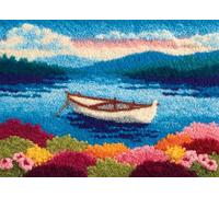 FFDONGTEGO DIY Crochet Rug for Adults,Flowers on The Boat,Printed Canvas Crochet Yarn Craft Hook and Latch Tapestry for Home Decor Pets Warm Pads,52x38cm