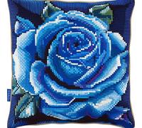 FFDONGTEGO DIY Embroidery Cross Stitch Cushion Kit,Blue Roses,Stamped Cross-Stitch Pillow Case Kit for Creative Home Décor - Gift for Adult Beginners,18x18in