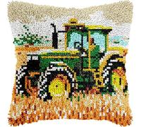 FFDONGTEGO Farm Landscape DIY Latch Hook Kit,Tractor,3D Pillow Materials Package Embroidery Kits,Sofa Cushion Cover with Hook Tool Fit for Kids and Adults 17X17Inch