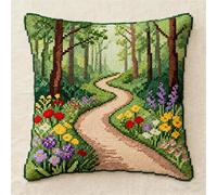 FFDONGTEGO Latch Hook Cushion Kits 43x43cm,Flower-Lined Path in The Forest,Latch Hook Pillow Case Kits,DIY Needlework Pillow Cover Sofa Cushion for Adults Kids
