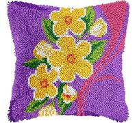 FFDONGTEGO Latch Hook Kits for Adults,Beginners,Yellow Flowers,Latch Hook Pillow Kit Pre-Printed Cross-Stitch Cushion for Home Sofa Decoration 17x17 in. Handmade Gift