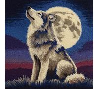 FFDONGTEGO Latch Hook Kits for Adults Cushion,Wolf Under The Moon,Latch Hook Pillow Kits,DIY Handmade Embroidery Pillowcase for Sofa Livingroom,17x17in