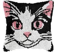 FFDONGTEGO Latch Hook Kits for Adults Pillow,Animals,a Cute Black cat,Latch Hook Cushion Kits,Creative Craft Home Decor Ideal for Learning Pillow Cushion Making Pack,17x17in