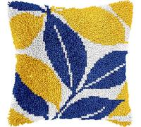 FFDONGTEGO Latch Hook Pillow Kit for Adults,Simple Leaves,DIY Cushion Making Crochet Hook 43x43cm,Color Preprinted Pattern Needlework Pillow Cover Kits,17x17in
