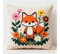 FFDONGTEGO Latch Hook Pillow Kit for Adults,The Fox in The Flower Bushes,DIY Cushion Making Crochet Hook 43x43cm,Color Preprinted Pattern Needlework Pillow Cover Kits,17x17in