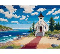 FFDONGTEGO Latch Hook Rug Kit for Adults,Church by The sea,Easy-to-Follow Patterns Crochet Tapestry Craft Kits for A Relaxing,Rewarding Hobby,Home Decoration Festival,Gift,52x38cm