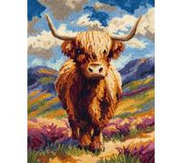 FFDONGTEGO Latch Hook Rug Kit for Adults,Grassland Animals,Highland Cattle,Easy-to-Follow Patterns Crochet Tapestry Craft Kits for A Relaxing,Rewarding Hobby,Home Decoration Festival,Gift,52x38cm