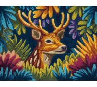 FFDONGTEGO Latch Hook Rug Kit for Adults,Jungle Animals Deer,Easy-to-Follow Patterns Crochet Tapestry Craft Kits for A Relaxing,Rewarding Hobby,Home Decoration Festival,Gift,52x38cm