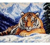 FFDONGTEGO Latch Hook Rug Kit for Adults,Tiger in The Snow,DIY Rug Making Kit with Pre-Printed Canvas,Yarn & Tool,Wall Decor,Handmade Rug Craft,52x38cm