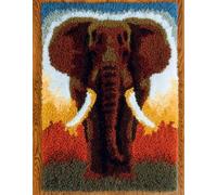 FFDONGTEGO Printed Rug Making Crafts for Kids/Adults,African grasslands,Elephants,DIY Handmade Embroidery Crochet Carpet,Gift for Family Friends Needlework Crafts,52x38cm