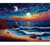 FFDONGTEGO Rug Making Kits,DIY Latch Hook Kits,Beach Scenery Under The Moonlight,Pre Printed Crochet,Cross Stitch Sofa Cushion Cover for Adults Beginner Home Decor,52x38cm