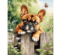 FFDONGTEGO Rug Making Kits,DIY Latch Hook Kits,Bulldog Lying on The Fence,Pre Printed Crochet,Cross Stitch Sofa Cushion Cover for Adults Beginner Home Decor,52x38cm