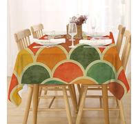 FFFASFY Orange Green Table Cloth Wipe Clean Rectangle 140x180 cm, Washable Wipeable Round Tablecloth, Waterproof Dining Table Cover for 4-6 Seater Kitchen Outdoor Indoor Party Tabletop Decoration