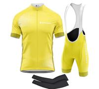FFFF & OLFEH 2024 Cycling Jersey Men Set Bib Shorts Set,Short Sleeve MTB Bike Clothing Bib Short Kits + Cycling Padded Bib Short Set Suit+cycling sleeves (PT1,6XL)