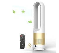 FFFF & OLFEH Bladeless Fan Cooler, Tower Fan, Total 23.62-inch 80° Oscillating Tower Fan with Remote Control, 8 Speed Settings,Super Quiet Touchable Pedestal Fan for Home Office Bedroom (Gold)