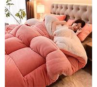 FFFF & OLFEH Lamb Velvet Fabric Winter Quilt, Double Duvet 13.5 Tog All Season Anti-Allergy Down Comforter, Thick Warm Winter Duvet Quilt Double Size Duvet Quilt for All Seasons (Pink,200x230cm-5kg)