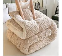 FFFF & OLFEH Winter Cotton Duvet,Thick Lamb Velvet Fabric Winter Quilt, Super Soft Flannel + Lamb Velvet Fabric, Thickened Warm Gift Quilt (Beige,150×200CM-3kg)