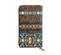 FFGhjk African Tribal Ethnic Texture Patterned leather long wallet with zipper compartment for women. Checkbook and credit card holder.