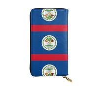 FFGhjk Belize Flag Patterned leather long wallet with zipper compartment for women. Checkbook and credit card holder.