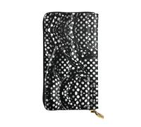 FFGhjk Black and white corrugated dots Patterned leather long wallet with zipper compartment for women. Checkbook and credit card holder.