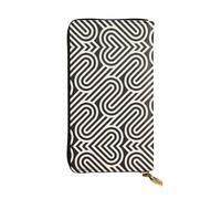 FFGhjk Black curved texture Patterned leather long wallet with zipper compartment for women. Checkbook and credit card holder.