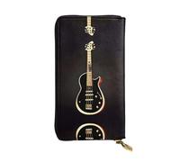 FFGhjk Black Guitar Patterned leather long wallet with zipper compartment for women. Checkbook and credit card holder.