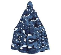FFGhjk Blue Killer Whale Printed hooded cloak, holiday party costume, cosplay wizard witch cloak