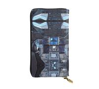 FFGhjk Cabin of the Future Patterned leather long wallet with zipper compartment for women. Checkbook and credit card holder.