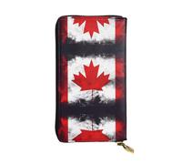 FFGhjk Canadian flag Patterned leather long wallet with zipper compartment for women. Checkbook and credit card holder.