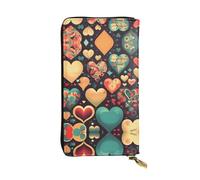 FFGhjk Colorful hearts Patterned leather long wallet with zipper compartment for women. Checkbook and credit card holder.