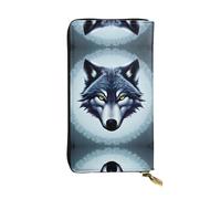 FFGhjk Fierce wolf head Patterned leather long wallet with zipper compartment for women. Checkbook and credit card holder.