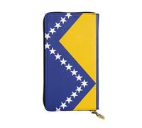 FFGhjk Flag of Bosnia and Herzegovina Patterned leather long wallet with zipper compartment for women. Checkbook and credit card holder.