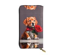 FFGhjk Gentleman-like dog Patterned leather long wallet with zipper compartment for women. Checkbook and credit card holder.