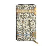 FFGhjk Labyrinth Treasure Map Patterned leather long wallet with zipper compartment for women. Checkbook and credit card holder.
