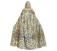 FFGhjk Labyrinth Treasure Map Printed hooded cloak, holiday party costume, cosplay wizard witch cloak