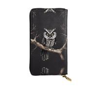 FFGhjk Late Night Owl Patterned leather long wallet with zipper compartment for women. Checkbook and credit card holder.