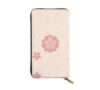 FFGhjk Little pink cherry blossoms Patterned leather long wallet with zipper compartment for women. Checkbook and credit card holder.