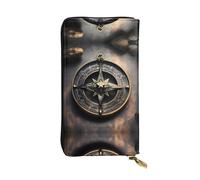 FFGhjk Magical Design Norse Runes Compass Patterned leather long wallet with zipper compartment for women. Checkbook and credit card holder.