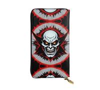 FFGhjk Red and Black Evil Ghost Patterned leather long wallet with zipper compartment for women. Checkbook and credit card holder.