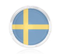 FFGhjk Swedish flag Printed glass ashtray for home, bedroom, bedside, bar, club, or commercial smoking accessories.