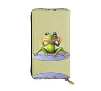 FFGhjk The funny frog doing yoga Patterned leather long wallet with zipper compartment for women. Checkbook and credit card holder.