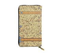 FFGhjk Treasure Maze Patterned leather long wallet with zipper compartment for women. Checkbook and credit card holder.
