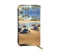 FFGhjk turtles on the beach Patterned leather long wallet with zipper compartment for women. Checkbook and credit card holder.